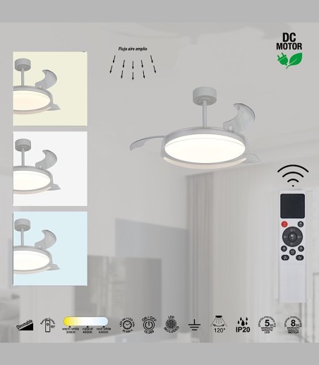 Características Ventilador de techo con luz y mando Glass Fan M Ø106cm - Mantra