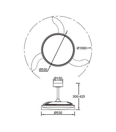 Dimensiones del Ventilador de techo con luz y mando Glass Fan M Ø106cm - Mantra