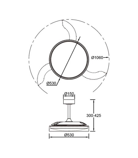 Dimensiones del Ventilador de techo con luz y mando Glass Fan M Ø106cm - Mantra