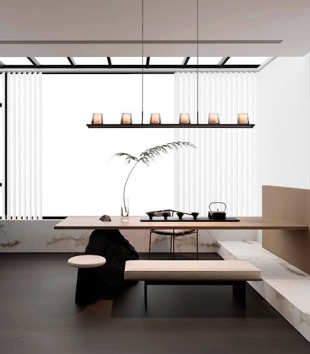 Sala con una Lámpara de techo LED Alabastro 62W ceniza 127 cm - Mantra
