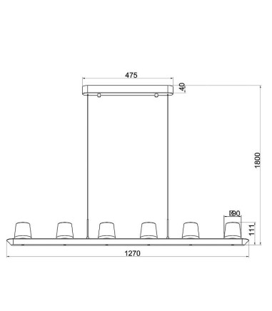 Dimensiones Lámpara de techo LED Alabastro 62W ceniza 127 cm - Mantra