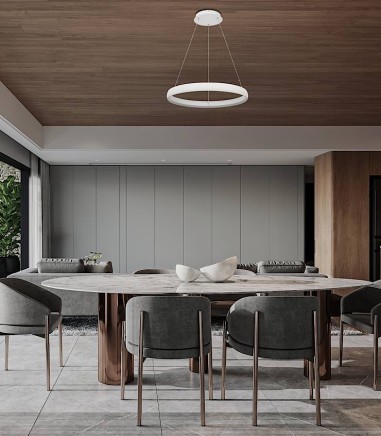 Comedor con Lámpara colgante LED circular Flats blanca 42W 3000K Ø58,7 cm - Mantra