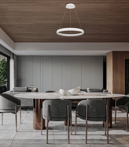 Comedor con Lámpara colgante LED circular Flats blanca 42W 3000K Ø58,7 cm - Mantra