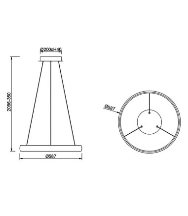 Dimensiones Lámpara colgante LED circular Flats blanca 42W 3000K Ø58,7 cm - Mantra