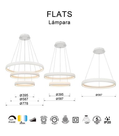 Características Lámpara colgante LED circular Flats blanca 42W 3000K Ø58,7 cm - Mantra