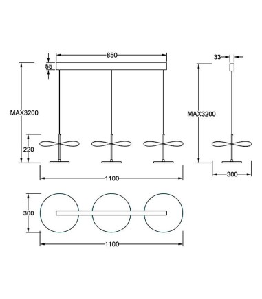 Dimensiones Lámpara colgante LED Abisal 9826 nogal y negro 32W CCT - Mantra