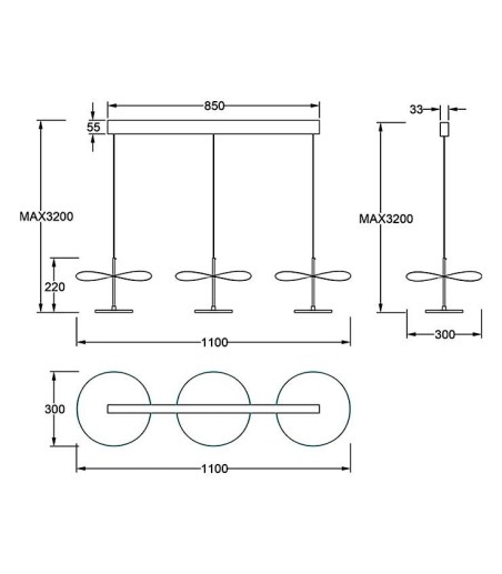 Dimensiones Lámpara colgante LED Abisal 9826 nogal y negro 32W CCT - Mantra