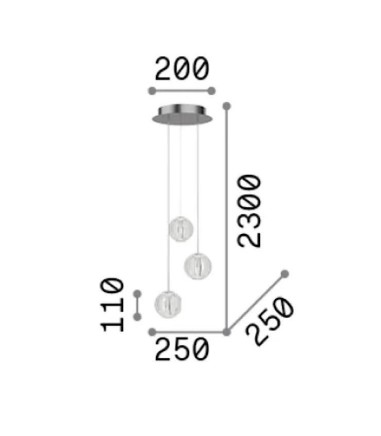Dimensiones de la Lámpara colgante LED DIAMOND SP3 cromo 3 luces - Ideal Lux