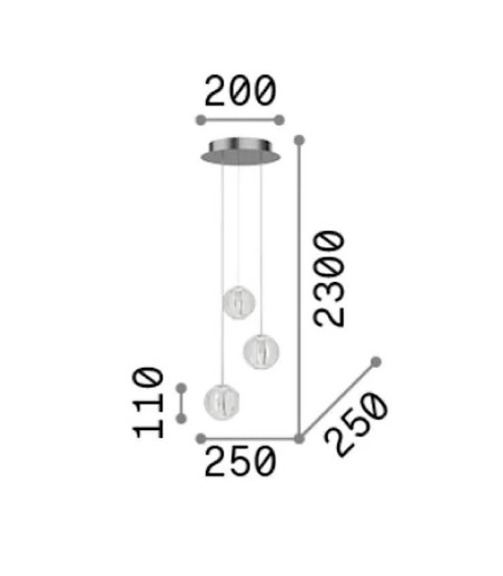 Dimensiones de la Lámpara colgante LED DIAMOND SP3 cromo 3 luces - Ideal Lux