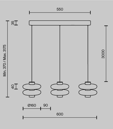 Dimensiones de la Lámpara colgante Nuvem LED 23W 3000K marrón - Maytoni