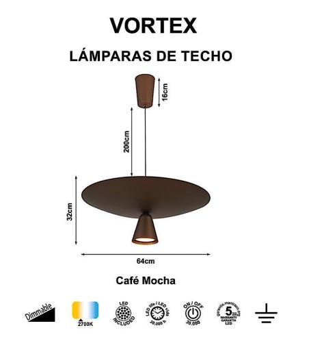 Características de la Lámpara colgante VORTEX café mocha LED 40W 2700K - Mantra