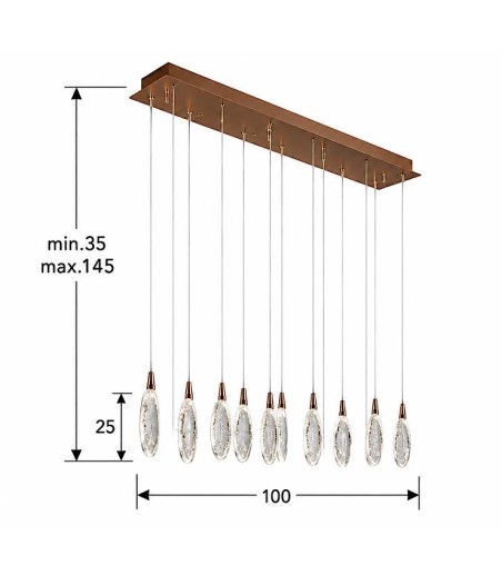 Medidas de la preciosa Lámpara de techo Lágrimas 12 luces oro rosa LED 24W - Schuller