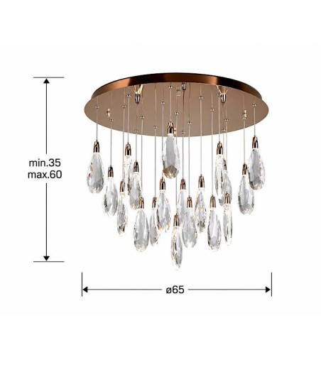 Medidas del Plafón de techo Lágrimas 19 luces oro rosa LED 38W - Schuller
