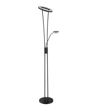 Lámpara de pie negra LED regulable con lector