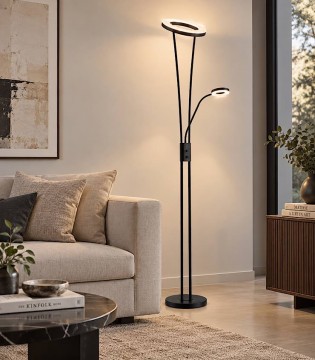 Lámpara de pie negra LED regulable con lector 2