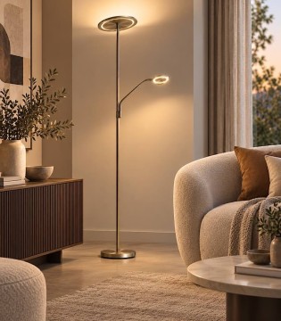Lámpara de pie LED ARO dorada regulable CCT 180 cm con lector - MDC 2