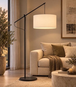 Sala con Lámpara de pie de arco ALTISSIMA negro extensible con pantalla - MDC