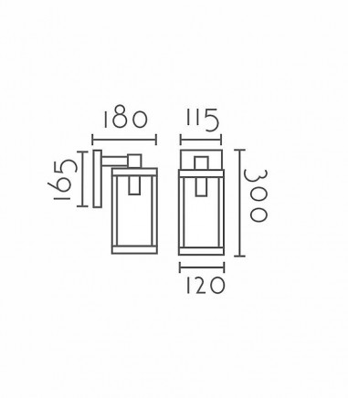 Medidas del EX1177-BK · Aplique de pared E27 IP65 · Ineslam