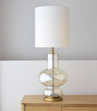 Lámpara mesa salón dorada cristal ámbar con pantalla - VP Interiorismo