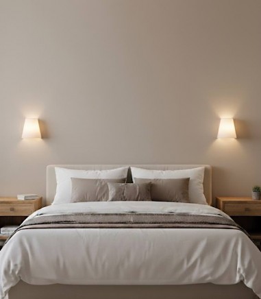 Dormitorio con TALYA · Aplique de pared textil crudo 1xE27 · ACB