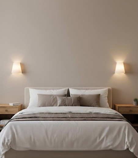 Dormitorio con TALYA · Aplique de pared textil crudo 1xE27 · ACB
