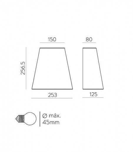 Dimensiones TALYA · Aplique de pared textil crudo 1xE27 · ACB