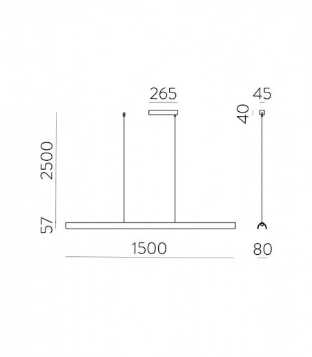 Medidas de la lámpara colgante lineal ALMA de 150 cm