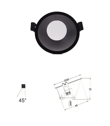 Medidas. Aro LAMBORJINI COMFORT GU10 FIJO 45º Negro Mate Redondo 6844 Mantra