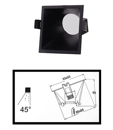 Dimensiones: Aro LAMBORJINI COMFORT GU10 FIJO 45º Negro Mate Cuadrado 6846 Mantra