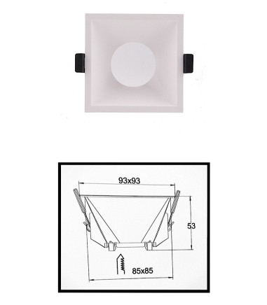 Dimensiones: Aro LAMBORJINI COMFORT GU10 FIJO Blanco Cuadrado 6841 Mantra