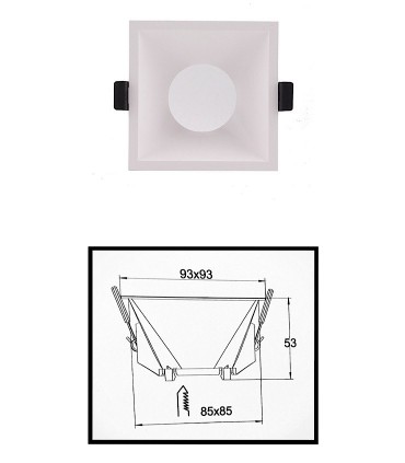 Dimensiones: Aro LAMBORJINI COMFORT GU10 FIJO Blanco Cuadrado 6841 Mantra