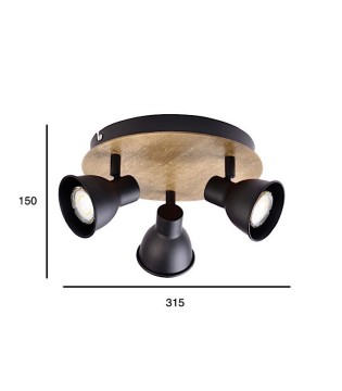Plafón MIKO 3 focos haya-negro GU10 10270 Jueric 2