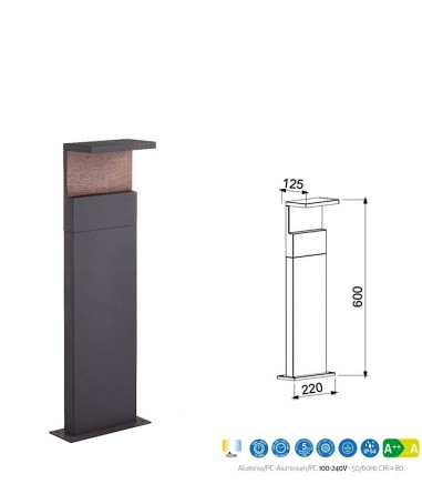 Baliza RUKA LED Mediana Madera IP-54 6772 Mantra
