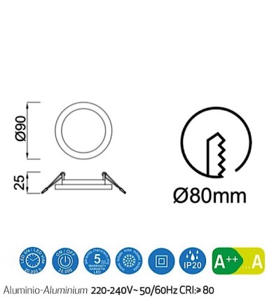 Downlight LED SAONA Redondo 6W Blanco Empotrable Mantra