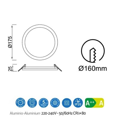 Downlight SAONA Redondo LED 18W Blanco Empotrable Mantra