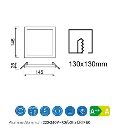 Downlight SAONA Cuadrado 12W Blanco Empotrable Mantra