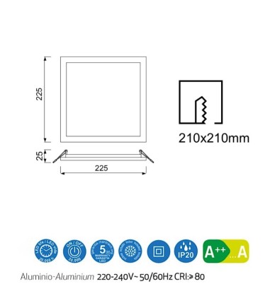 Downlight LED SAONA Cuadrado 24W Blanco Empotrable Mantra