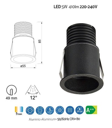 Empotrable GUINCHO LED Negro 5W IP54 Mantra