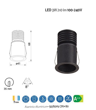 Empotrable GUINCHO LED Negro 3W IP54 Mantra