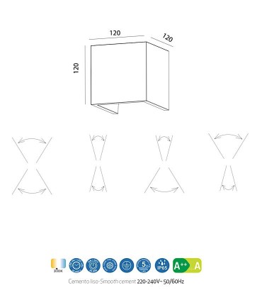 Medidas: Aplique TAOS 12W cemento IP65 7109 Mantra