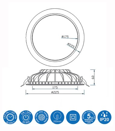 Características Downlight LED CABRERA 24W Blanco Luz Indirecta Mantra C0043-CC0044