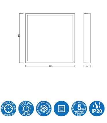 Características: Plafón Superficie Saona 30w Cuadrado Mantra 6634 (3000K) 6635 (4000K)