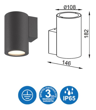 Aplique exterior Volcano 6483 gris oscuro 1 E-27 Mantra
