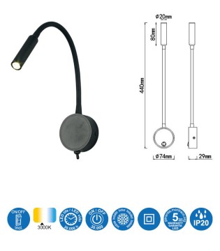 Aplique Lector BOAVISTA 3w Negro, 6047 de Mantra ilumincación, para cabecero de cama: hotel o casa 2