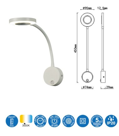 Características Aplique pared dormitorio BOAVISTA 5W BL 6050 - Mantra