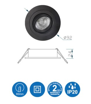 Aro Foco Empotrable Redondo Negro BASIC Orientable C0007 Mantra 2