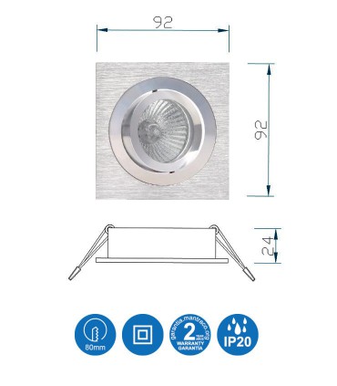 Características Aro Foco Empotrable Cuadrado BASIC Orientable C0002 Mantra