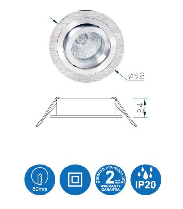 Aro Foco Empotrable Redondo Aluminio BASIC Orientable C0001 Mantra