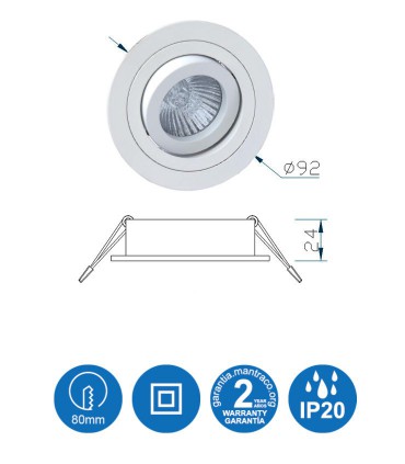 Características Aro Foco Empotrable Redondo Blanco BASIC Orientable C0003 Mantra