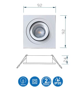 Empotrable GU10 BASIC 92 cuadrado blanco C0004 - Mantra 2